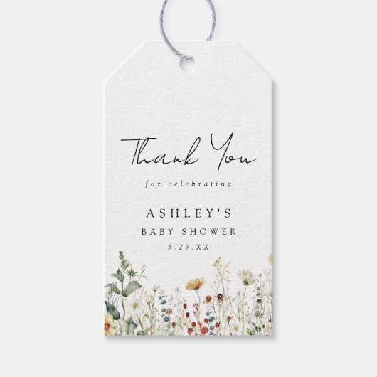 夏のワイルドフラワー畑のベビーシャワー ギフトタグ (正面)