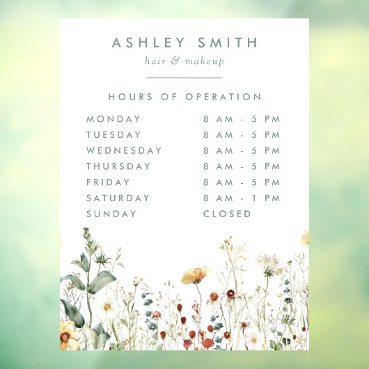 夏のワイルドフラワー畑の営業時間 ウィンドウサイン (シート3)
