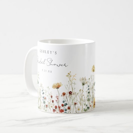 夏のワイルドフラワー フィールド ブライダル シャワーのお favors コーヒーマグカップ (正面左)