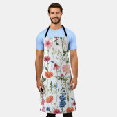 夏のワイルドフラワー、水の色のシームレスなパターン。 エプロン (着用した状態)