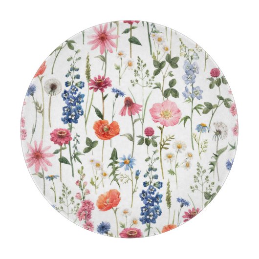 夏のワイルドフラワー、水の色のシームレスなパターン。 カッティングボード (正面)