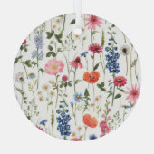 夏のワイルドフラワー、水の色のシームレスなパターン。 ガラスオーナメント (裏面)