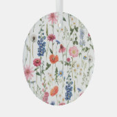 夏のワイルドフラワー、水の色のシームレスなパターン。 ガラスオーナメント (正面右)