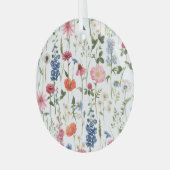 夏のワイルドフラワー、水の色のシームレスなパターン。 ガラスオーナメント (正面左)