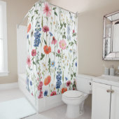 夏のワイルドフラワー、水の色のシームレスなパターン。 シャワーカーテン (インサイチュ)