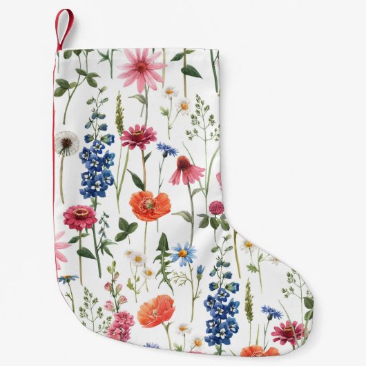 夏のワイルドフラワー、水の色のシームレスなパターン。 スモールクリスマスストッキング (正面)