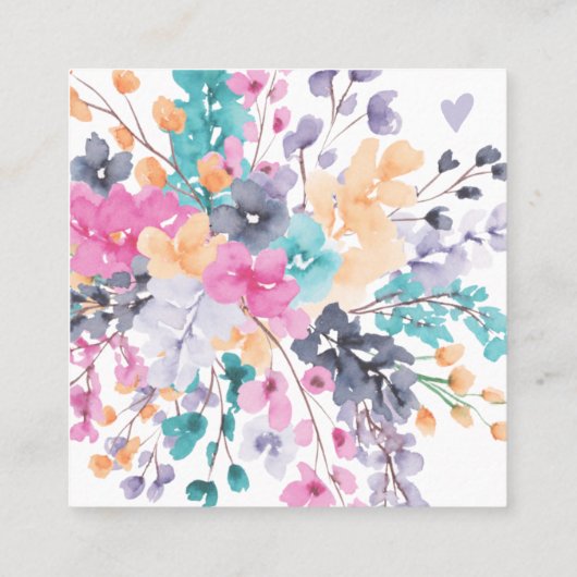 夏のワイルドフローラの水の色の感謝してい順序 スクエア名刺 (裏面)