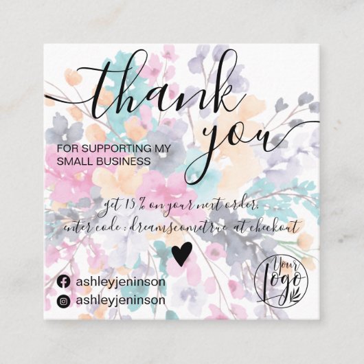 夏のワイルドフローラの水の色の感謝してい順序 スクエア名刺 (正面)