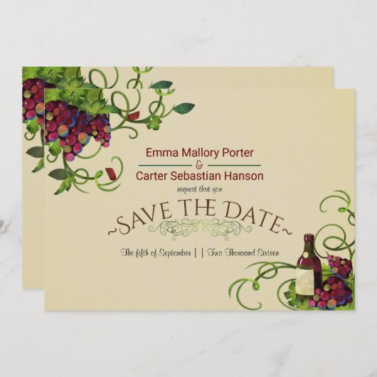 夏のワインのブドウ園のロマンチックな保存日付 セーブザデート (正面/裏面)
