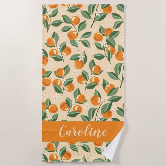 夏のヴィンテージオレンジボホフルーツパーソナライズされた ビーチタオル (正面)