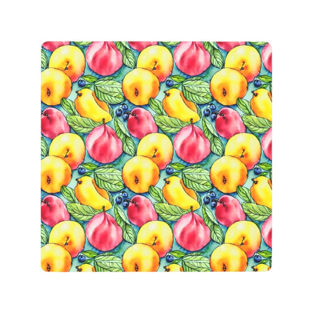 夏のヴィンテージ果実水の色のパターン メタルプリント (正面)