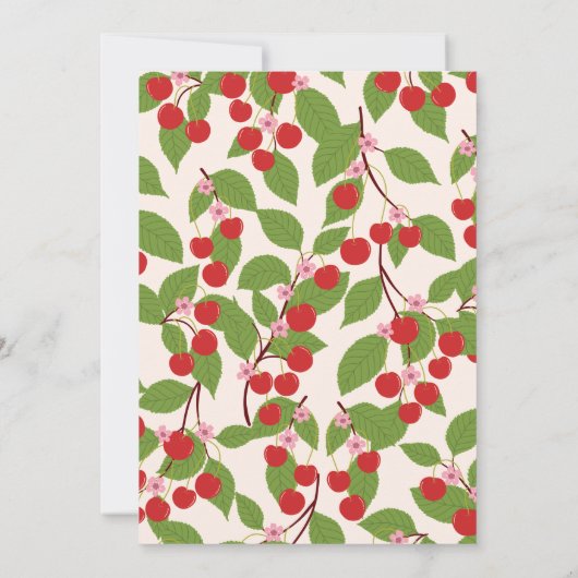 夏のヴィンテージ赤いさくらんぼボホベイビーシャワー 招待状 (裏面)