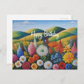 夏の丘に咲くお誕生日おめでとうの花 ポストカード (正面/裏面)