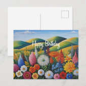 夏の丘の花々お誕生日おめでとう ポストカード (正面/裏面)