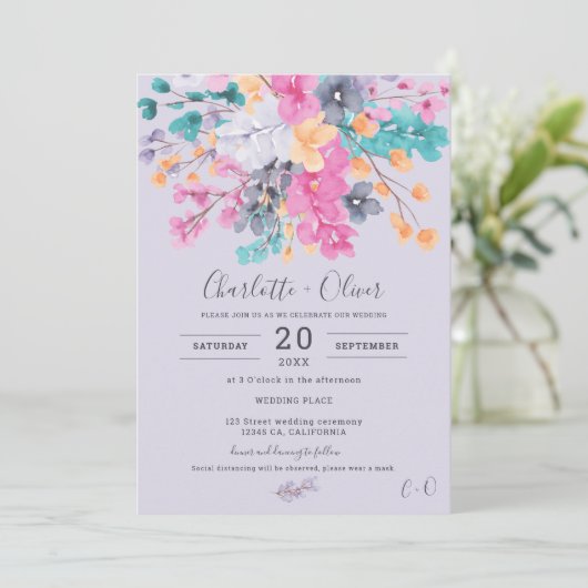 夏の乾燥した野生のフローラの水の色の結婚写真 招待状 (スタンド正面)