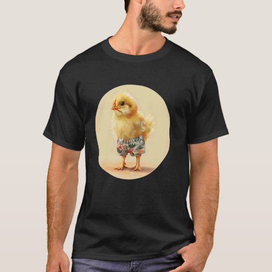 夏の休暇の服を着たひよこ Tシャツ (正面)