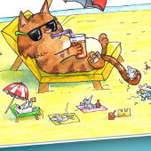 夏の休暇の猫の挨拶 カード