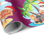 夏の休暇 クリスマスの楽しみ ビーチのサンタ ラッピングペーパー (ロールコーナー)