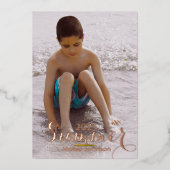 夏の写真金ゴールドはっきりした押し箔 箔招待状 (正面)