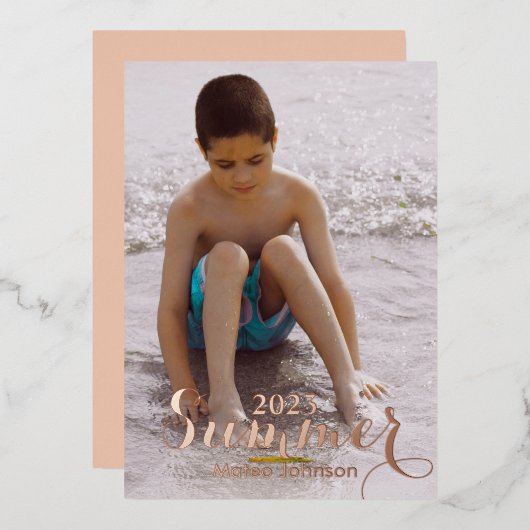 夏の写真金ゴールドはっきりした押し箔 箔招待状 (正面/裏面)