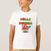 夏の到来を可愛いスイカのビーチアートでお祝い Tシャツ (正面)