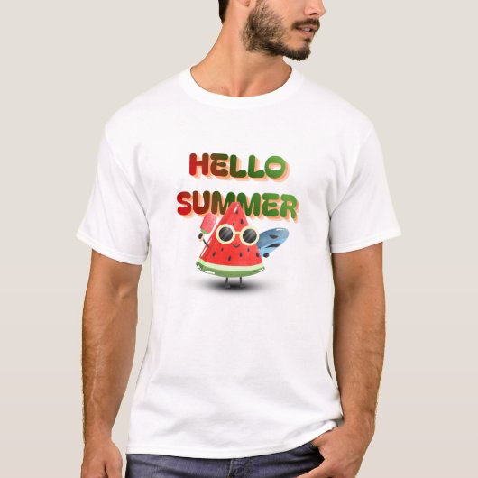 夏の到来を可愛いスイカのビーチアートでお祝い Tシャツ (正面)