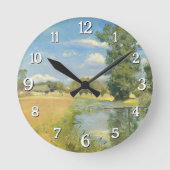 夏の収穫風景を川で抜ける ラウンド壁時計 (正面)