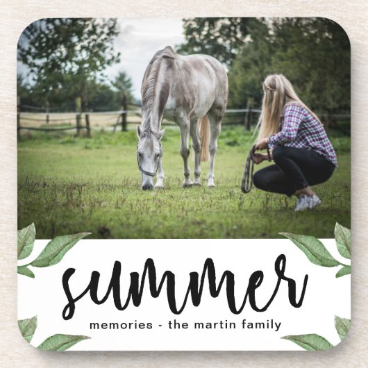 夏の台本のある植物写真と名前を追加 コースター (正面)