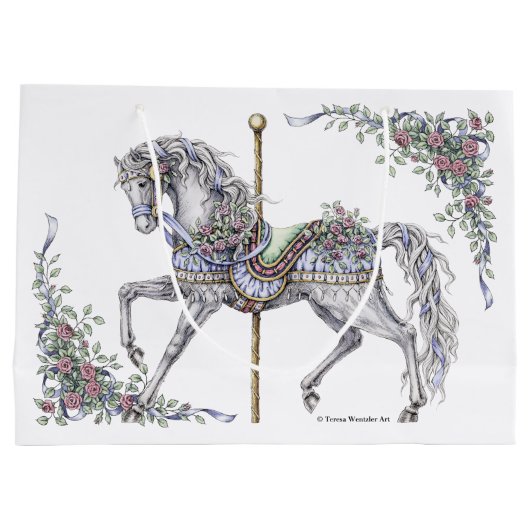 夏の回転木馬の馬のスケッチのギフトバッグ ラージペーパーバッグ (裏面)