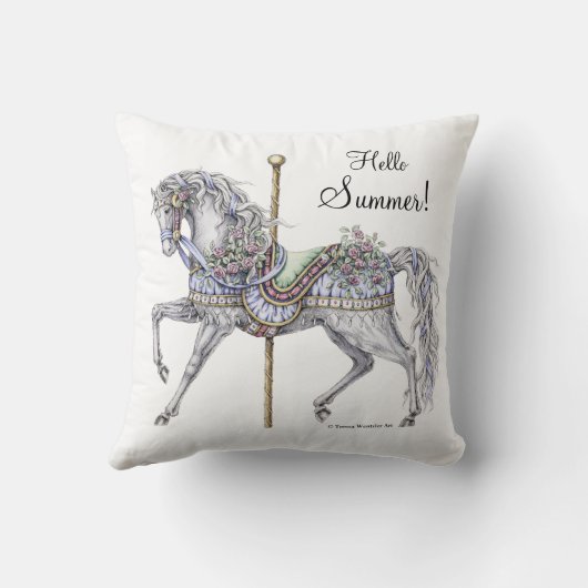 夏の回転木馬の馬のスケッチの枕 クッション (裏面)