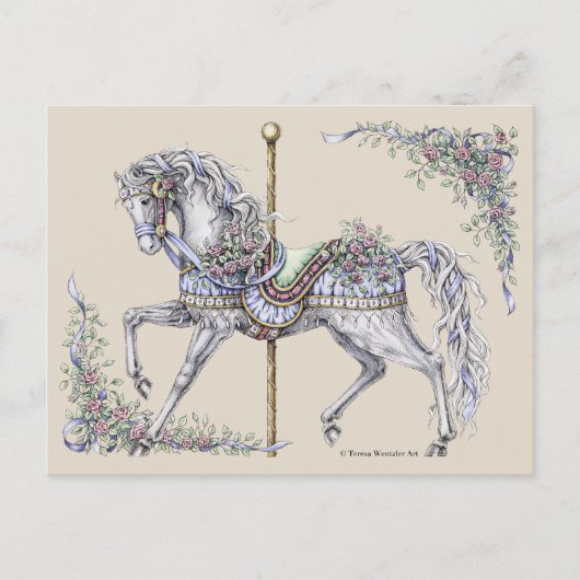 夏の回転木馬の馬のスケッチの郵便はがき ポストカード (正面)