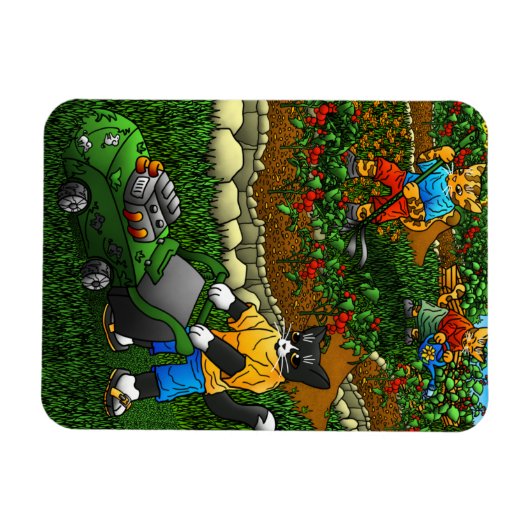 夏の園芸猫 マグネット (横)