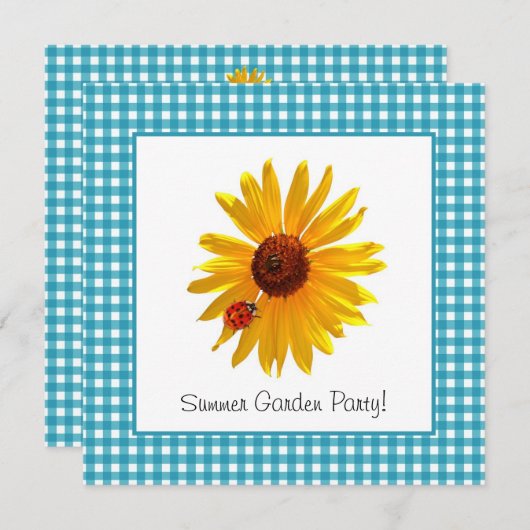 夏の園遊会のヒマワリのピクニック 招待状 (正面/裏面)