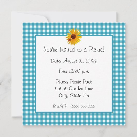 夏の園遊会のヒマワリのピクニック 招待状 (裏面)