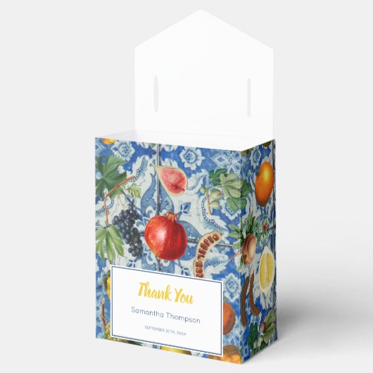 夏の地中海のフルーツ青モザイク赤ちゃんシャワー フェイバーボックス (オープン)