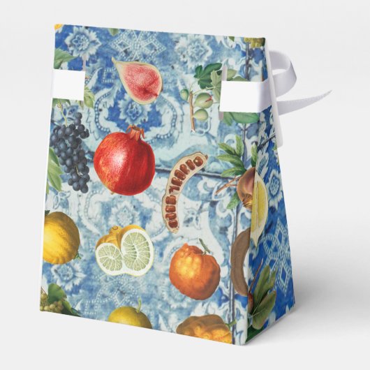 夏の地中海のフルーツ青モザイク赤ちゃんシャワー フェイバーボックス (裏面サイド)