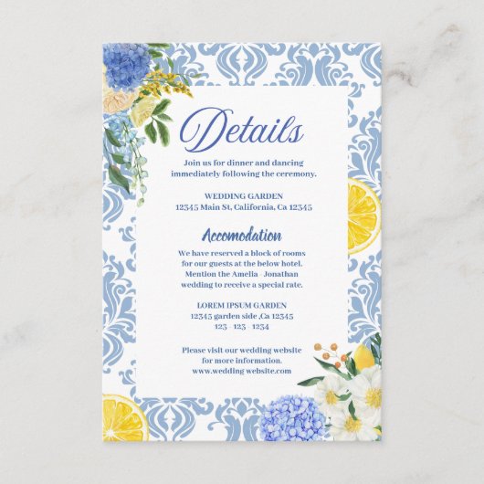 夏の地中海をイメージしたレモン ウェディングの詳細 エンクロージャーカード (正面)