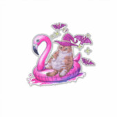 夏の夏の間おもしろいに不気味プールに乗る猫 シール (正面)