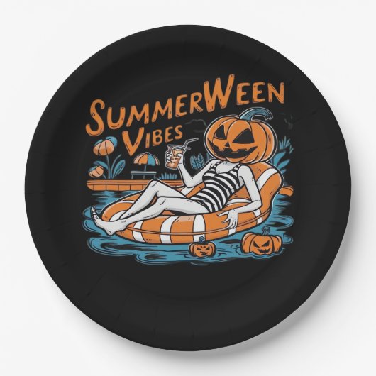 夏の夏の間の不気味雰囲気、ハロウィーンの贈り物 ペーパープレート (正面)