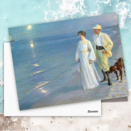 夏の夕べでビーチのSkagen, P.S. Kroyer ポストカード