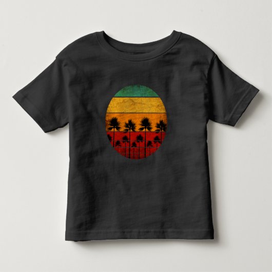 夏の夕日とヤシの木 トドラーTシャツ (正面)
