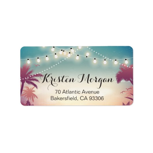 夏の夕日のヤシの木ストリングライト ラベル (正面)