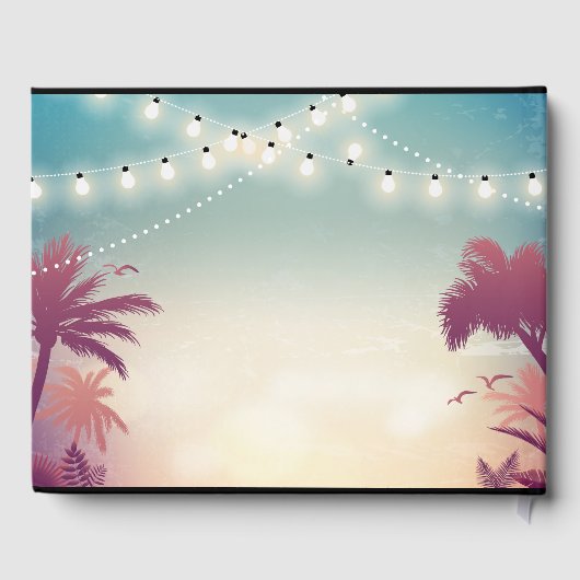 夏の夕日のヤシの木ストリングラ結婚イト ゲストブック (裏面)