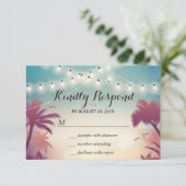 夏の夕日の文字列ライトパームツリーRSVP 出欠カード (スタンド正面)