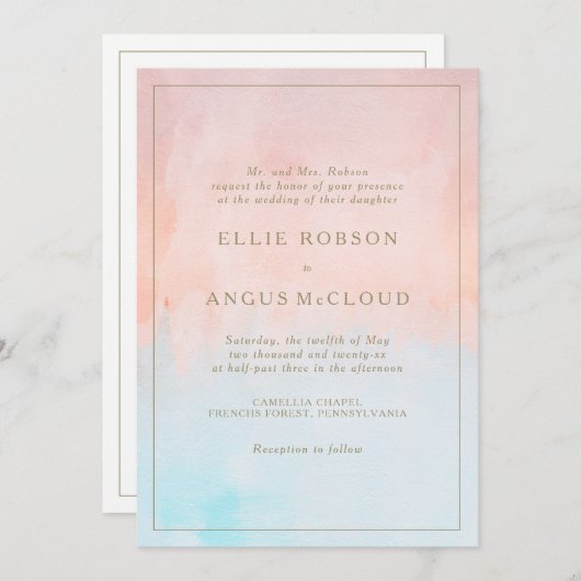 夏の夕日の水の色結婚すべて 招待状 (正面/裏面)