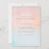 夏の夕日の水色カップルのシャワー 招待状 (正面)