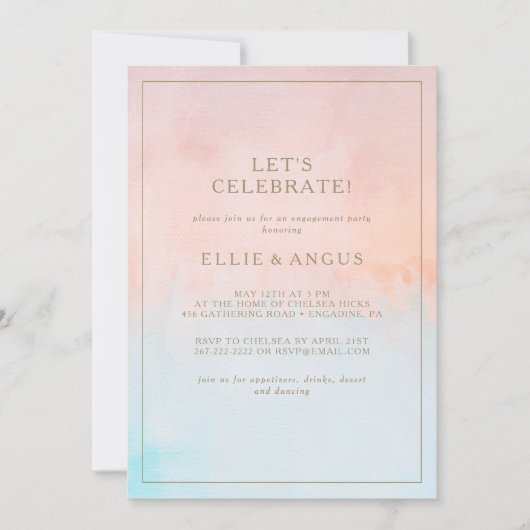 夏の夕日の水色レッツ祝ー 招待状 (正面)