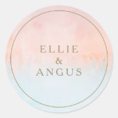 夏の夕日の水色結婚の封筒用シール ラウンドシール (正面)