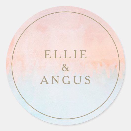 夏の夕日の水色結婚の封筒用シール ラウンドシール (正面)