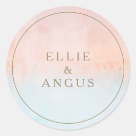 夏の夕日の水色結婚の封筒用シール ラウンドシール
